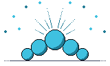 Five cyan circles under a burst of light